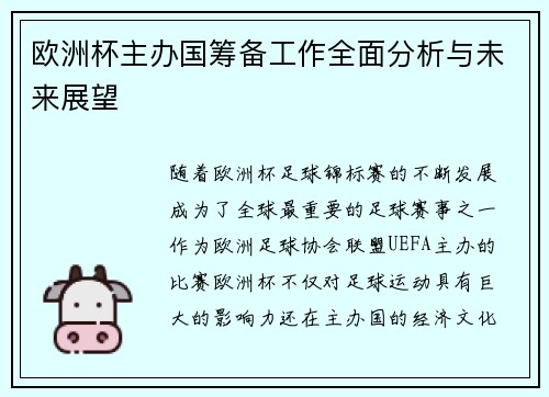 欧洲杯主办国筹备工作全面分析与未来展望
