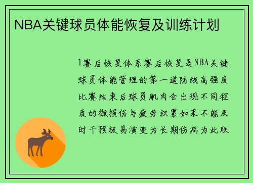 NBA关键球员体能恢复及训练计划